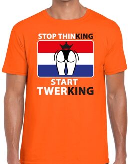 Stop thinking start twerking t-shirt / shirt oranje heren - Koningsdag kleding L