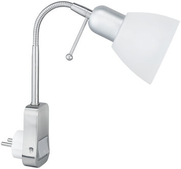 Stopcontact Lamp met Schakelaar - Trion - Rond - Mat Chroom - Aluminium - E14 - Stekkerlamp - Stekkerspot Zilverkleurig