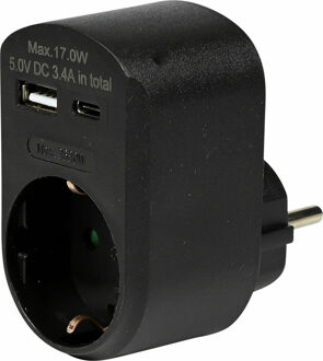 Stopcontact met USB-A en USB-C - zwart - 16A - 5,0V DC - 3,4A