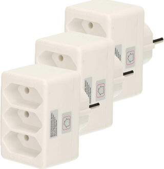 Stopcontact splitter - 3x - triple - wit - voor 3 platte stekkers - verdeelstekkers