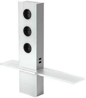 Stopcontacttoren per 3 Power met USB en legbord geborsteld roestvrij staal