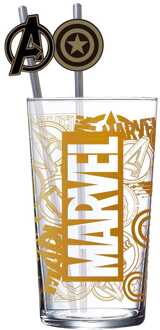 stor Marvel Glass Tumbler with Straws Logo & Avengers 485 ml
