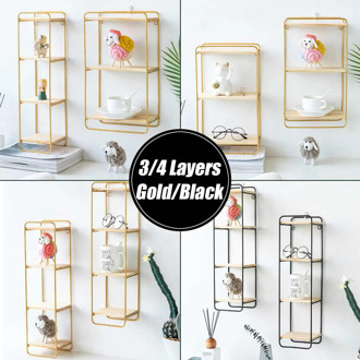 Storage Rack Metal Wall-Mounted Hanging Rectangular Shelf Organizer Home Wall Storage Shelf Saving Space Display Crafts Shelves