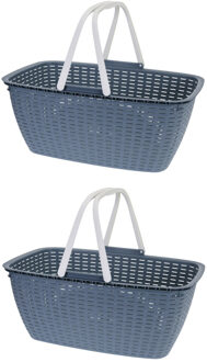 Storage Solutions 2x stuks blauwe wasmand met witte handvatten 60 cm