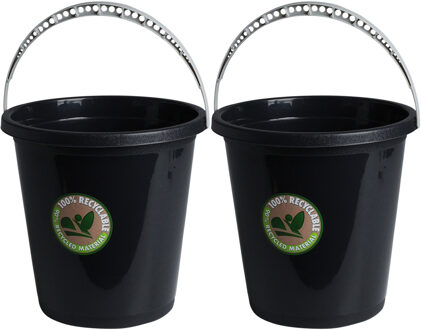 Storage Solutions 2x Stuks huishoud emmers - 5 liter - gerecycled kunststof - zwart