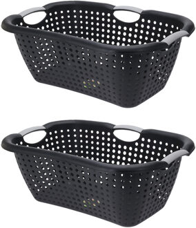 Storage Solutions 2x Stuks Wasmanden met handvatten - zwart - kunststof - 26 liter