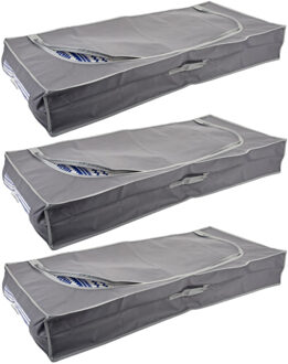 Storage Solutions 3x stuks dekbed/kussen opberghoezen grijs met venster 105 x 45 x 16 cm