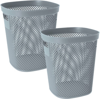 Storage Solutions Afvalbak/vuilnisbak/kantoor prullenbak - 2x - kunststof met open structuur - lichtblauw - 12 liter