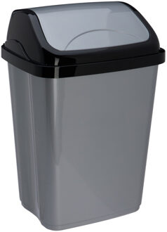 Storage Solutions Afvalemmer SWING - 16 liter - grijs/zwart - met klep deksel - kunststof