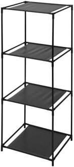 Storage Solutions Badkamerrek/opbergkast - 2x - zwart metaal 4-laags 34 x 34 x 104 cm - Badkamerkastjes