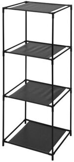 Storage Solutions Badkamerrek/opbergkast zwart metaal 4-laags 34 x 34 x 104 cm - Badkamerkastjes