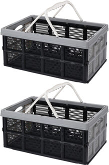 Storage Solutions Boodschappenkrat met handgrepen - 2x - 32 liter - zwart/grijs - inklapbaar - kunststof
