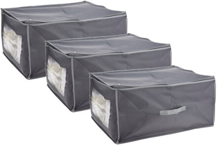 Storage Solutions Dekbed/kussen opberghoes - 3x stuks - met venster - grijs - 60 x 45 x 30 cm