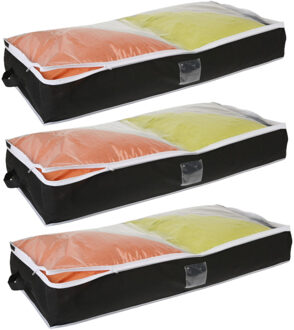 Storage Solutions Dekbed/kussen opberghoes met venster - 3x stuks - zwart - 100 x 45 x 16 cm - Opberghoezen