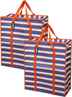 Storage Solutions Grote opberg tas voor dekens/kussens/speelgoed - 2x - met rits - Retro kleuren mix - 55 x 27 x 65 cm
