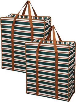 Storage Solutions Grote opberg tas voor dekens/kussens/speelgoed - 2x - met rits - Retro kleuren mix - 55 x 27 x 65 cm