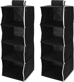 Storage Solutions Hangende kast organizer - 2x - met vakken - opvouwbaar - zwart - 84 cm
