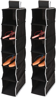 Storage Solutions Hangende kast organizer - 2x stuks - zwart - met 6 vakken - 15 x 30 x 84 cm