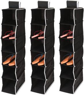 Storage Solutions Hangende kast organizer - 3x stuks - zwart - met 6 vakken - 15 x 30 x 84 cm