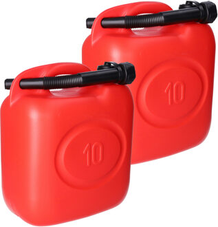 Storage Solutions Jerrycan - 2x - rood - 10 liter - 26 x 14 x 37 cm - met schenktuit - voor brandstof