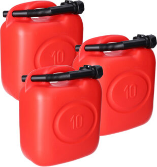 Storage Solutions Jerrycan - 3x - rood - 10 liter - 26 x 14 x 37 cm - met schenktuit - voor brandstof