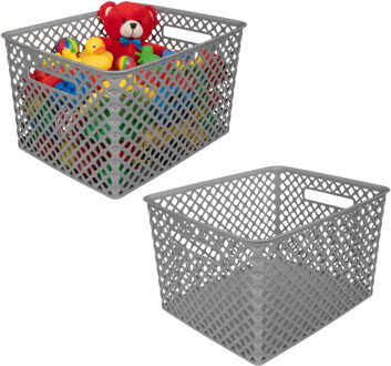 Storage Solutions Kast Opbergmand - 2x - van kunststof - grijs - 30 x 37 x 21 - 19 liter inhoud