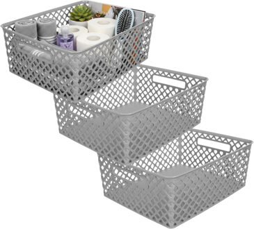 Storage Solutions Kast Opbergmand - 3x - van kunststof - grijs - 29 x 35 x 13 cm - 11 liter inhoud