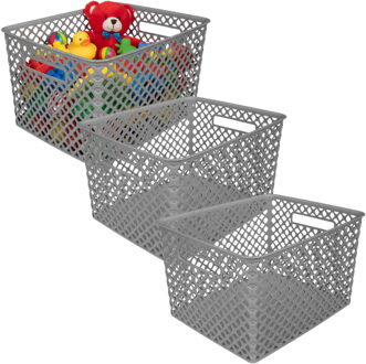 Storage Solutions Kast Opbergmand - 3x - van kunststof - grijs - 30 x 37 x 21 - 19 liter inhoud
