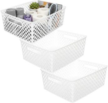 Storage Solutions Kast Opbergmand - 3x - van kunststof - wit - 29 x 35 x 13 cm - 11 liter inhoud