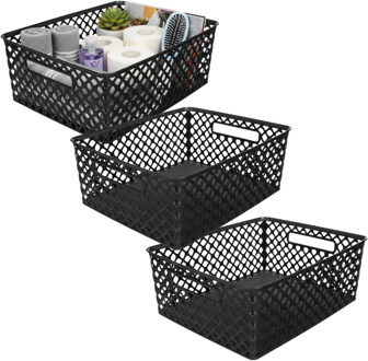 Storage Solutions Kast Opbergmand - 3x - van kunststof - zwart - 29 x 35 x 13 cm - 11 liter inhoud