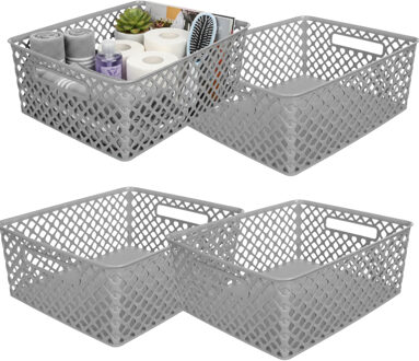 Storage Solutions Kast Opbergmand - 4x - van kunststof - grijs - 29 x 35 x 13 cm - 11 liter inhoud