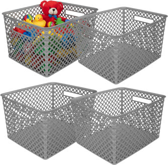 Storage Solutions Kast Opbergmand - 4x - van kunststof - grijs - 30 x 37 x 21 - 19 liter inhoud