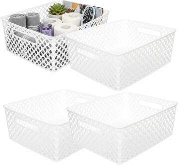 Storage Solutions Kast Opbergmand - 4x - van kunststof - wit - 29 x 35 x 13 cm - 11 liter inhoud