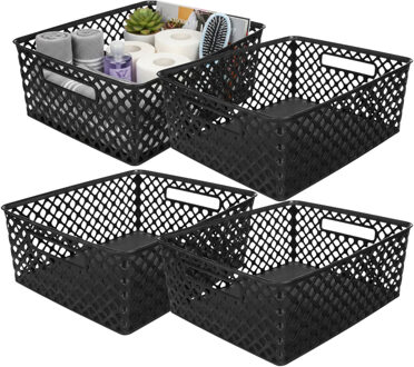 Storage Solutions Kast Opbergmand - 4x - van kunststof - zwart - 29 x 35 x 13 cm - 11 liter inhoud