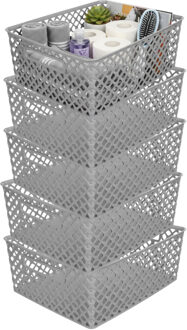 Storage Solutions Kast Opbergmand - 5x - van kunststof - grijs - 29 x 35 x 13 cm - 11 liter inhoud