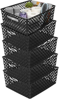 Storage Solutions Kast Opbergmand - 5x - van kunststof - zwart - 29 x 35 x 13 cm - 11 liter inhoud