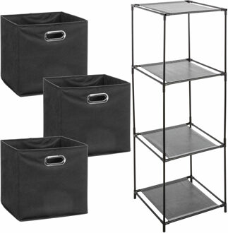 Storage Solutions Kastmandjes/opberg mandjes - antraciet - 3x stuks van 29 Liter - In rekje van 34 x 98 cm - Opbergmanden Grijs