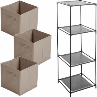 Storage Solutions Kastmandjes/opberg mandjes - beige - 3x stuks van 29 Liter - In rekje van 34 x 98 cm - Opbergmanden