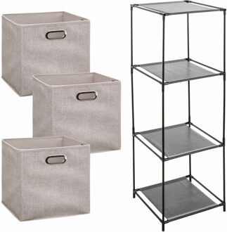 Storage Solutions Kastmandjes/opberg mandjes - beige - 3x stuks van 29 Liter - In rekje van 34 x 98 cm