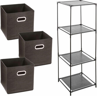 Storage Solutions Kastmandjes/opberg mandjes - bruin - 3x stuks van 29 Liter - In rekje van 34 x 98 cm