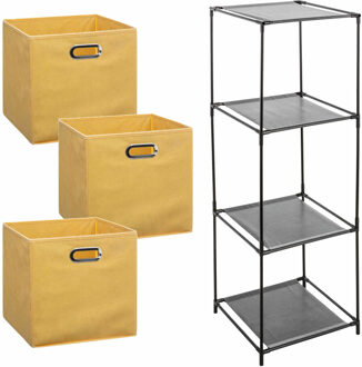 Storage Solutions Kastmandjes/opberg mandjes - geel - 3x stuks van 29 Liter - In rekje van 34 x 98 cm - Opbergmanden
