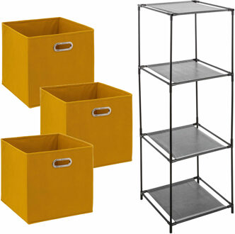 Storage Solutions Kastmandjes/opberg mandjes - geel - 3x stuks van 29 Liter - In rekje van 34 x 98 cm - Opbergmanden