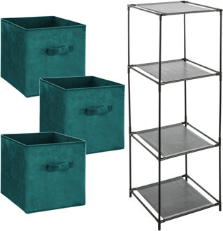 Storage Solutions Kastmandjes/opberg mandjes - groen velours - 3x stuks van 29 Liter - In rekje van 34 x 98 cm