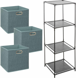 Storage Solutions Kastmandjes/opberg mandjes - ijsblauw - 3x stuks van 29 Liter - In rekje van 34 x 98 cm