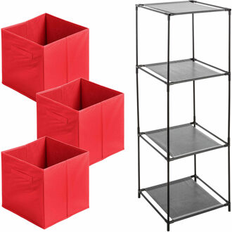 Storage Solutions Kastmandjes/opberg mandjes - rood - 3x stuks van 29 Liter - In rekje van 34 x 98 cm