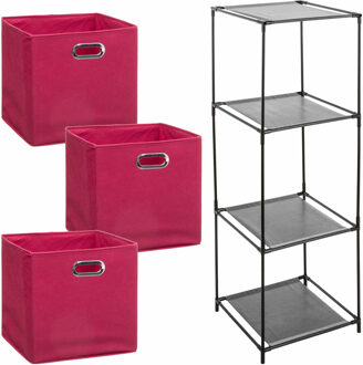 Storage Solutions Kastmandjes/opberg mandjes - roze - 3x stuks van 29 Liter - In rekje van 34 x 98 cm - Opbergmanden
