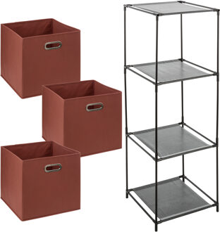 Storage Solutions Kastmandjes/opberg mandjes - steenrood - 3x stuks van 29 Liter - In rekje van 34 x 98 cm - Opbergmanden