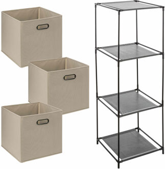 Storage Solutions Kastmandjes/opberg mandjes - taupe - 3x stuks van 29 Liter - In rekje van 34 x 98 cm - Opbergmanden