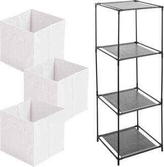 Storage Solutions Kastmandjes/opberg mandjes - wit - 3x stuks van 29 Liter - In rekje van 34 x 98 cm