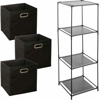 Storage Solutions Kastmandjes/opberg mandjes - zwart - 3x stuks van 29 Liter - In rekje van 34 x 98 cm